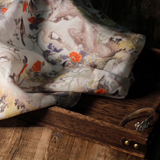 Tissu ramie style vintage : imprimé floral, textile d'intérieur doux, 140 cm de large