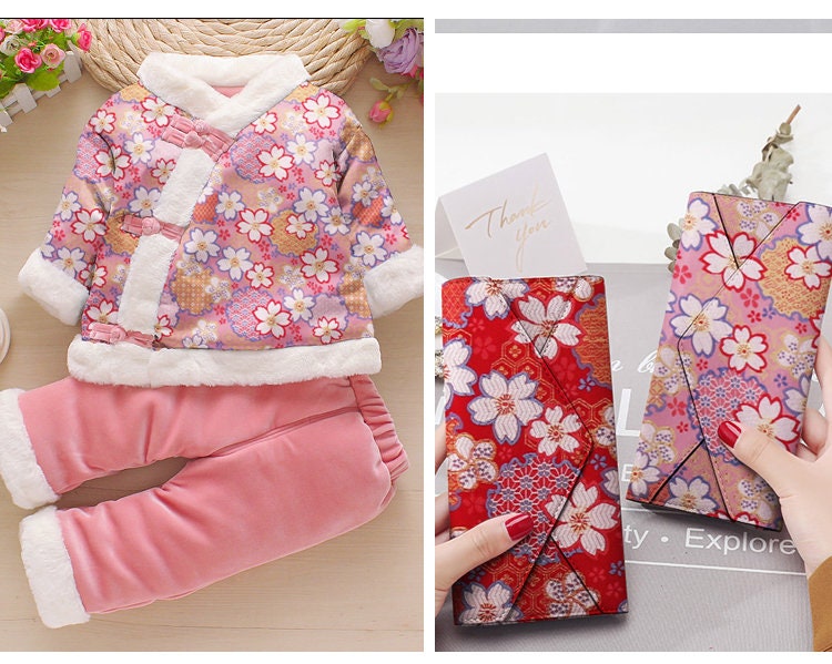 Japanese Cherry Blossom Jacquard Brocade Fabric: Red & Gold Silk Rayon Blend