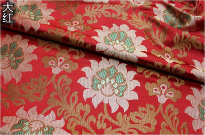 Tissu brocart Lotus Lurex : 75 cm de large, textile tibétain