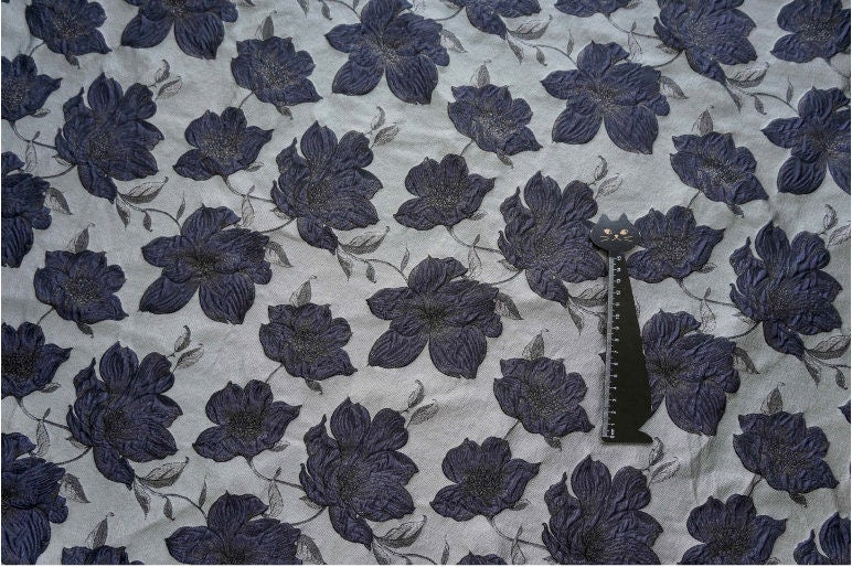 Gold Thread Floral Jacquard Fabric: Embossed 3D Bubble Design, 64" Wide