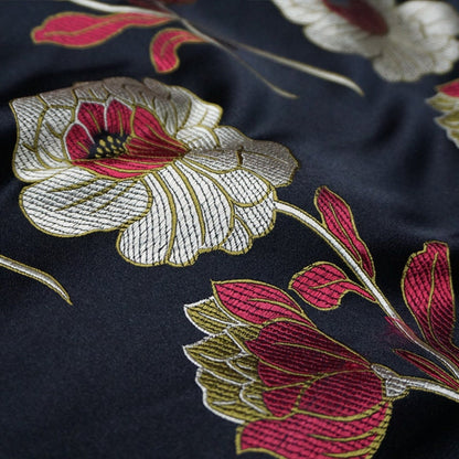 Lotus Brocade Fabric: Red Silk Blend Tibetan Textile (29"W)