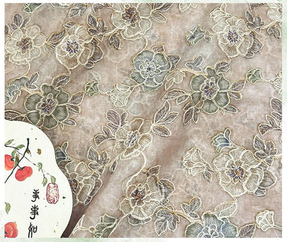 Embroidered Floral Fabric ��� Vintage Hanfu Qipao Sty" Wide