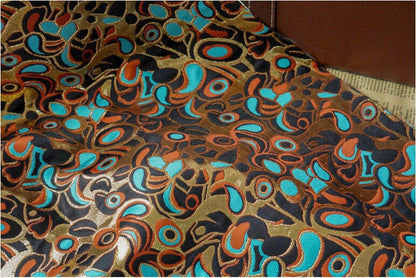 Gold Embossed Jacquard Fabric: Vintage Cashew Floral Design, 59" Wide