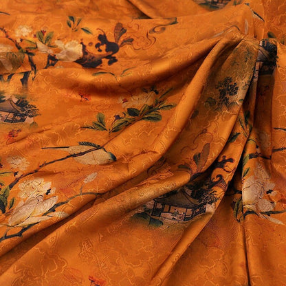Tissu satin de soie thé : gaze cantonaise imprimée numériquement de 150 cm de large