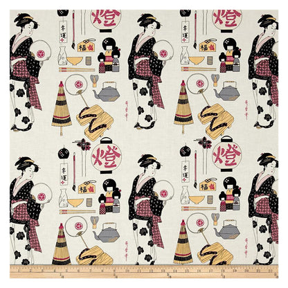 Geisha Dance Print Fabric: Japanese Cotton Spandex Blend
