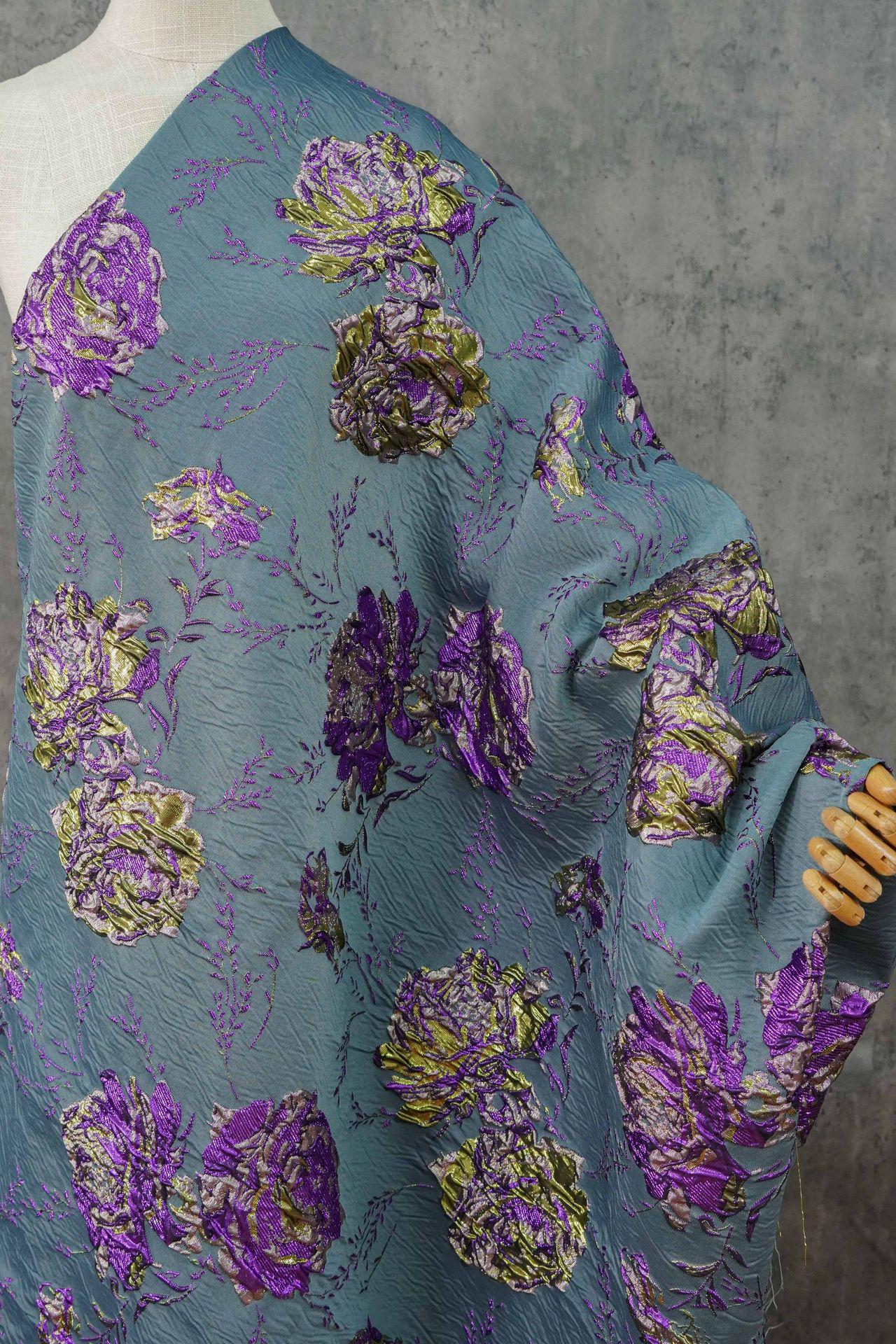 Gold Thread Jacquard Fabric: 3D Designer Prom Fabric, 63" Wide