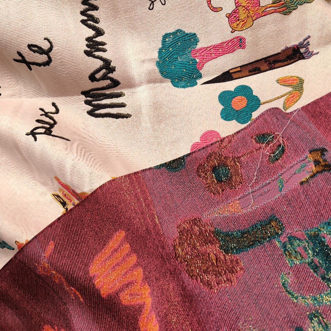 Cartoon Jacquard Fabric: Orange Pink 3D Woven Embossed Material, 56"W