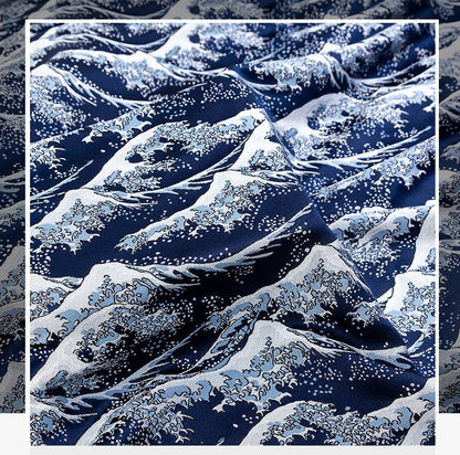 Japanese Brocade Fabric: Mt. Fuji Kimono Pattern, Blue Jacquard (59"W)