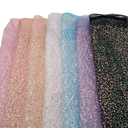 Iridescent Sequin Fabric: Multicolor 3D Embroidery, 49" Wide, By The Yard
