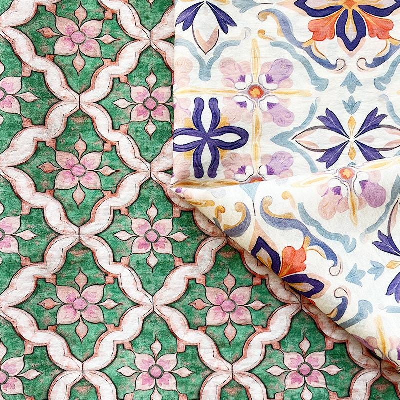 Tissu Tencel Ramie : imprimé floral Dunhuang, 150 cm de large, vendu au mètre