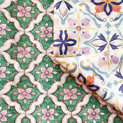 Tissu Tencel Ramie : imprimé floral Dunhuang, 150 cm de large, vendu au mètre