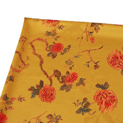 Tissu en rayonne de soie imprimé de fleurs de vigne jaune gingembre, largeur 59 pouces