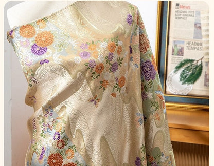 Nishijin Weaving Fabric: Gold Flower River Figure, Japanese Pattern (59"W)