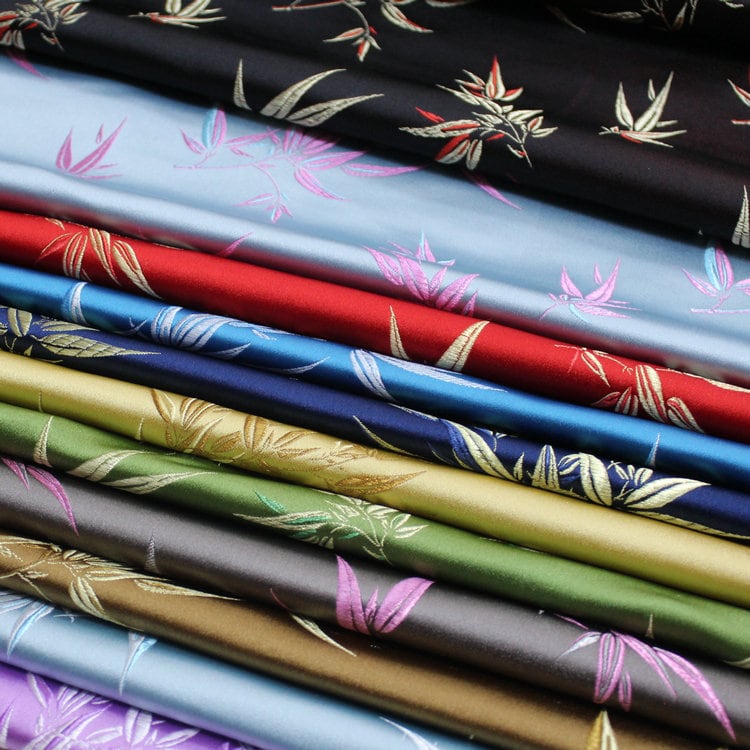 Leaves & Flower Brocade Fabric: Silk Rayon Blend, 29.5" Wide