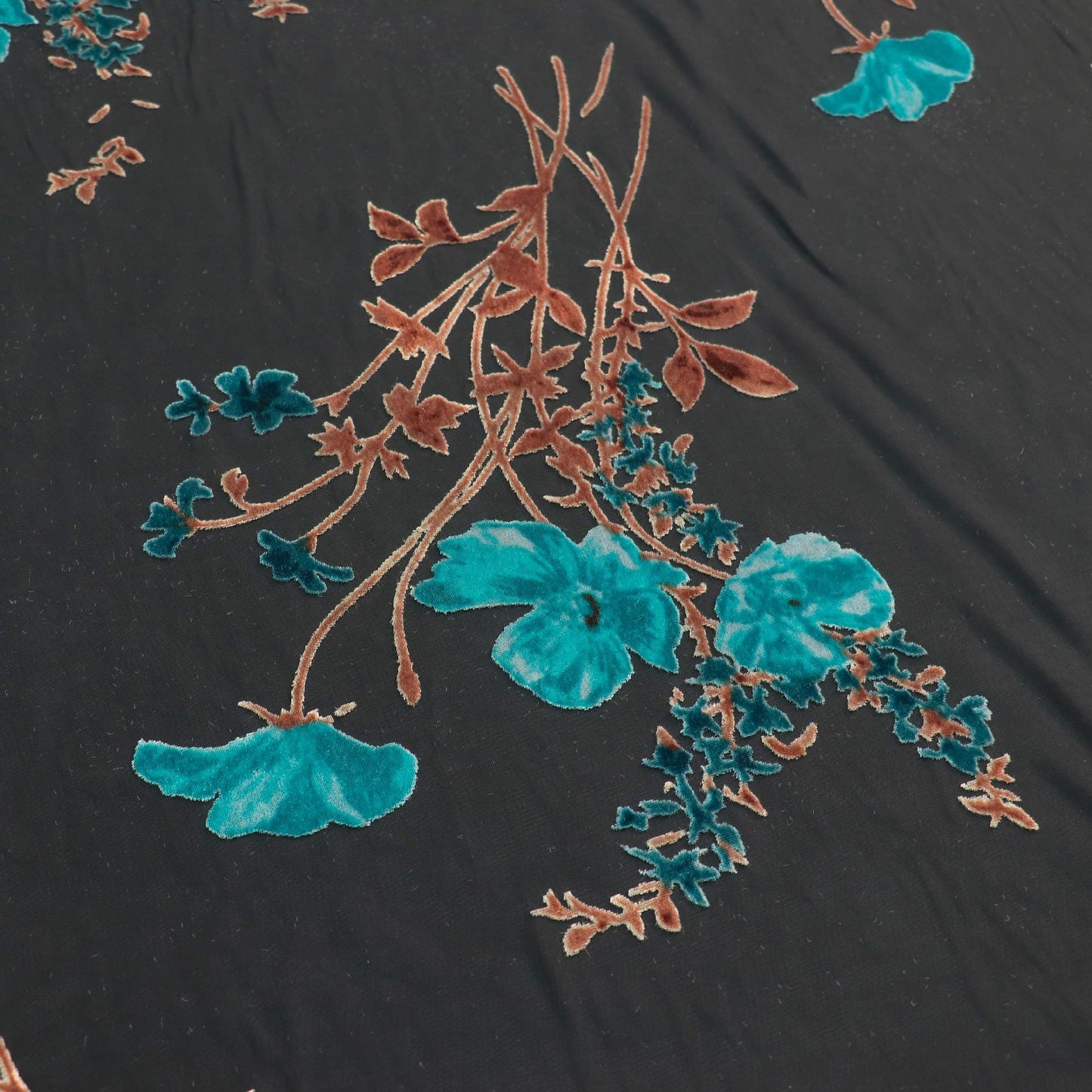 Burnout Floral Viscose Velvet Fabric: Soft Drape for Kimono, Costume