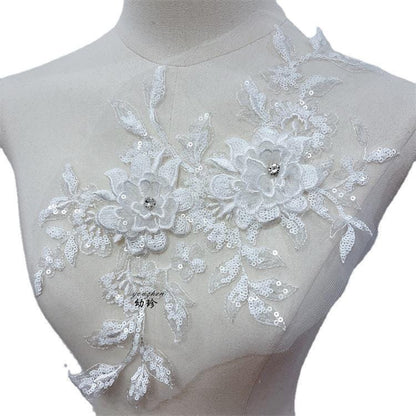 Embroidered 3D Floral Applique ��� Diamond Sequin Mesh Cloth S