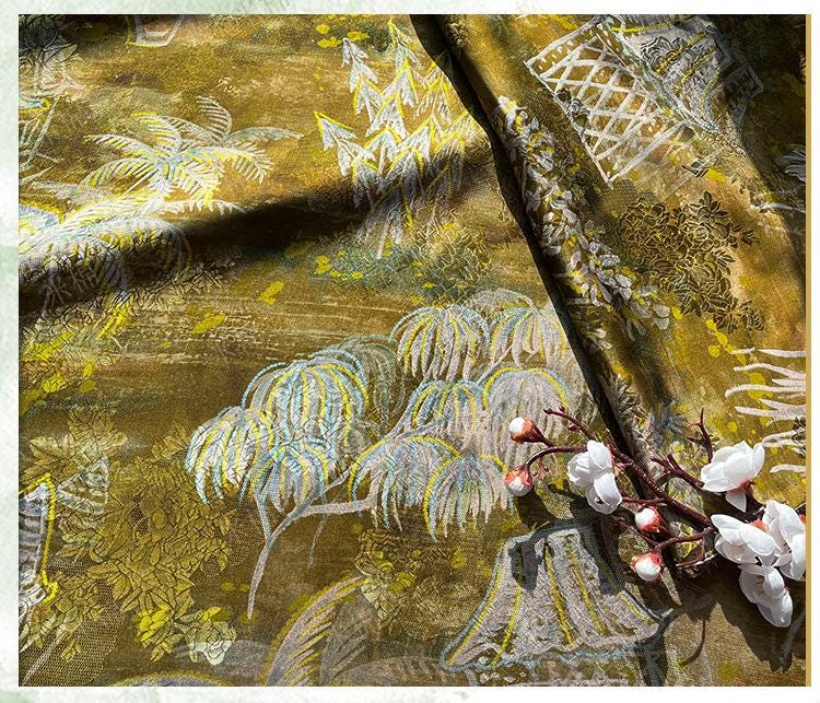 Rayon Silk Jacquard Xiangyun Fabric, Handcrafted Warm Forest Home Textile for Sewing, Dressmaking, DIY Craf" Wide