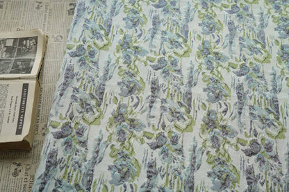 French Abstract Floral Jacquard Fabric: Gold Thread Embossed Woven - 55"W