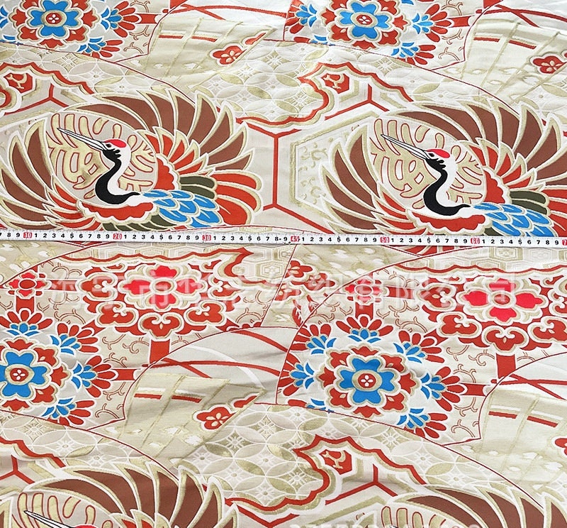 Japanese Crane Jacquard Satin Fabric: Birds & Floral Upholstery, Costume Sewing