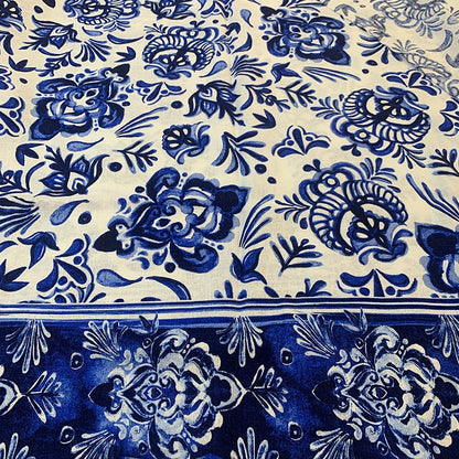 Blue Floral Printed Cotton Fabric: Cheongsam Dress Sewing Material