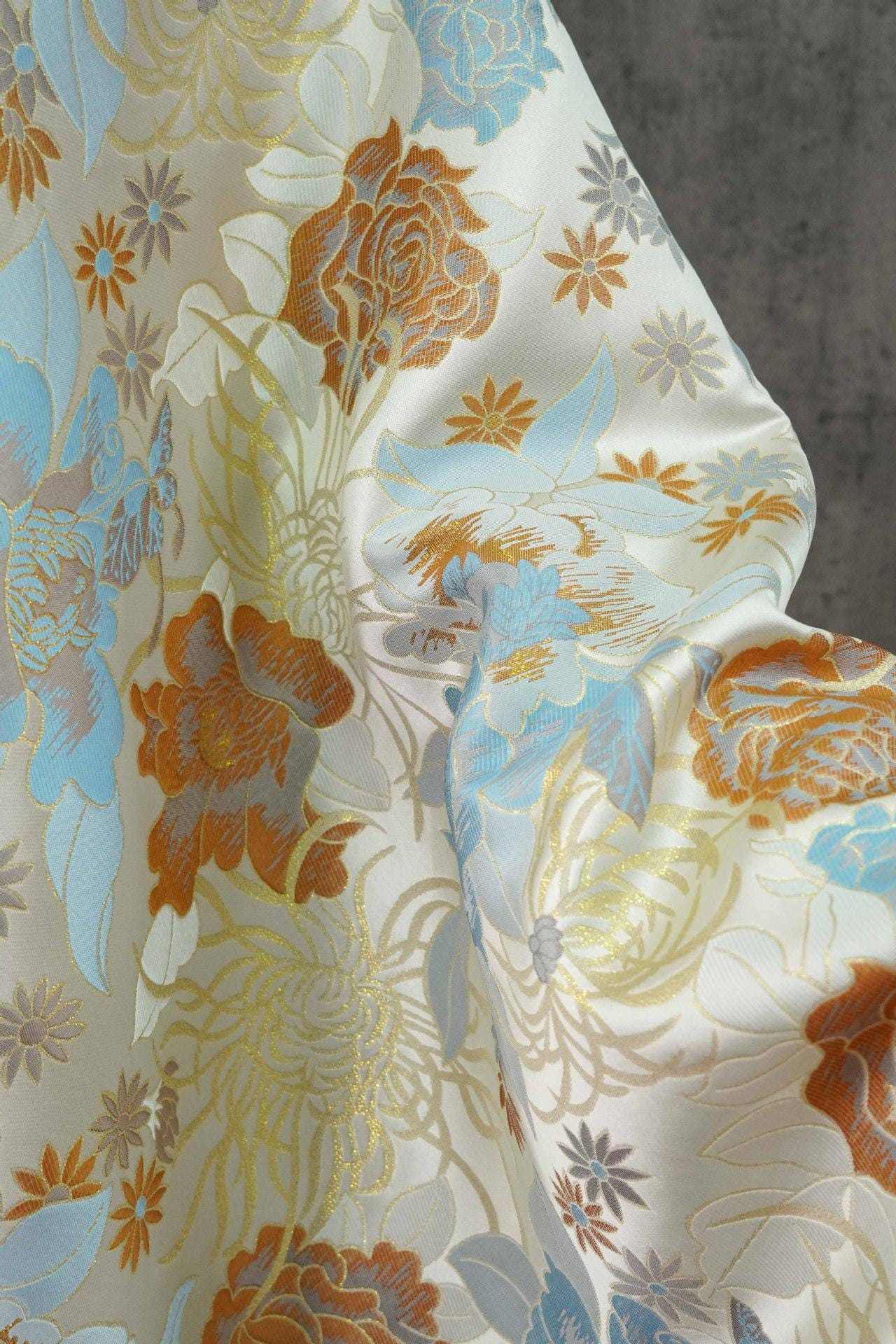 Floral Jacquard Fabric, Gold Thread Brocade, Luxury Upholstery (59"W)