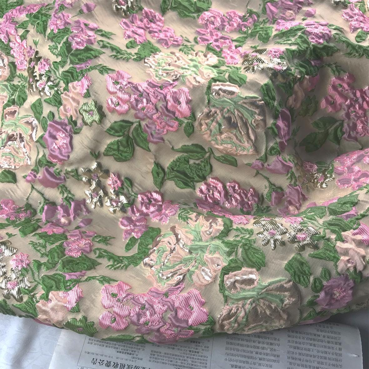 Gold Thread Embossed Jacquard Fabric – Floral Bubble Dress Material, 55 Wide