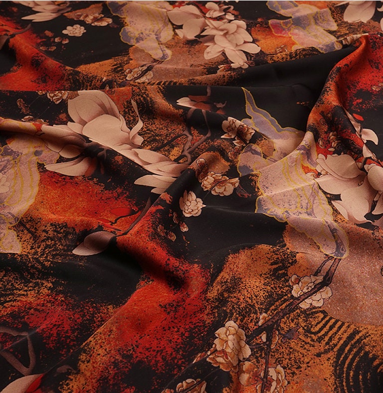 Floral Gambiered Canton Gauze Fabric: 59"W Chinese Satin