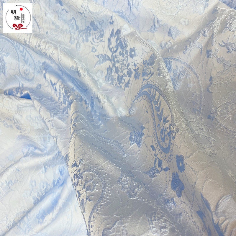 Aquamarine Jacquard Fabric: 3D Cashew Flower Designer Fabric - 56" Wide