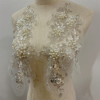 Embroidered Sequin Lace Trim: Light Ivory Bridal Wedding Veil Fabric - By The Yard