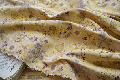 Bird Flower Jacquard Fabric: Bright Color Upholstery, Costume, Decor (60")
