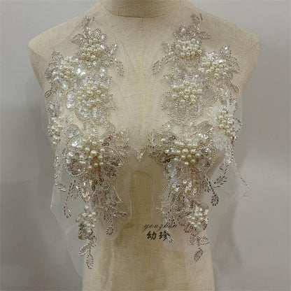 Embroidered Sequin Lace Trim: Light Ivory Bridal Wedding Veil Fabric - By The Yard