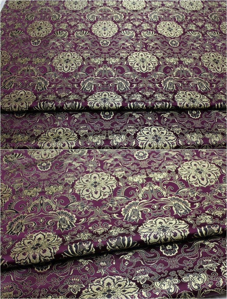 Lotus Brocade Fabric: Chinese Embroidery Silk Rayon Blend (29.5" Wide)