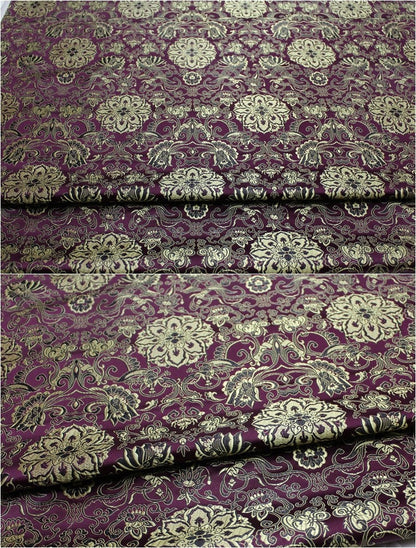 Lotus Brocade Fabric: Chinese Embroidery Silk Rayon Blend (29.5" Wide)
