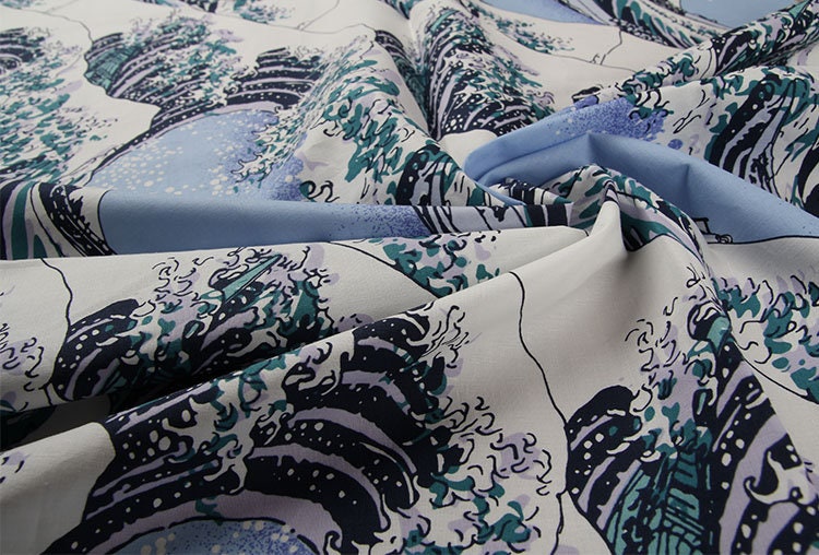 Japanese Waves Print Fabric: Cotton Spandex Blend, Sewing & Upholstery