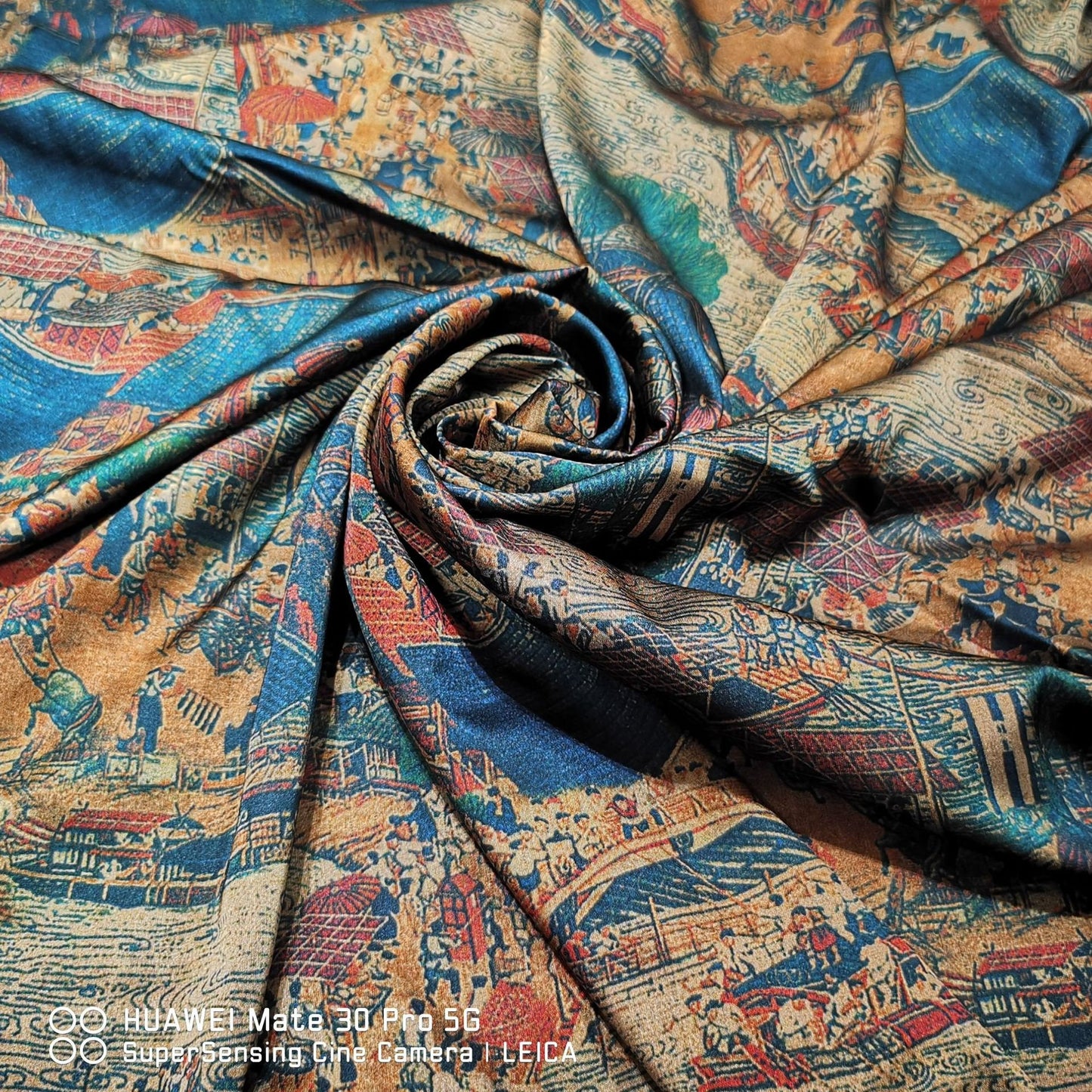 River on the Qingming Festival Fabric: 58" Gambiered Canton Gauze Satin