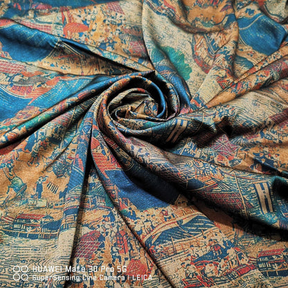 River on the Qingming Festival Fabric: 58" Gambiered Canton Gauze Satin