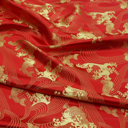 Golden Fish Silk Brocade Fabric: Red Cheongsam Fabric (29.5"W)