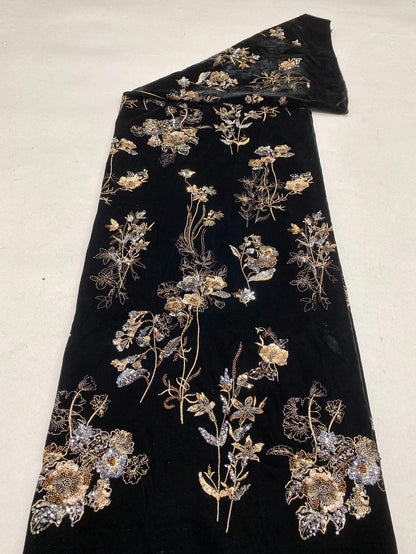 Tissu velours à sequins perlés ��� Broderie florale Desi" Large