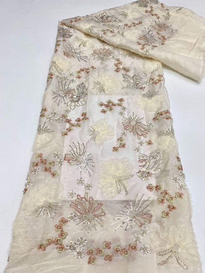 Embroidered Sequin Chiffon Fabric - Colorful Floral Design (45"W)
