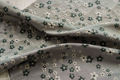 Green Grey Jacquard Fabric: 3D Flower Design, Upholstery & Costume