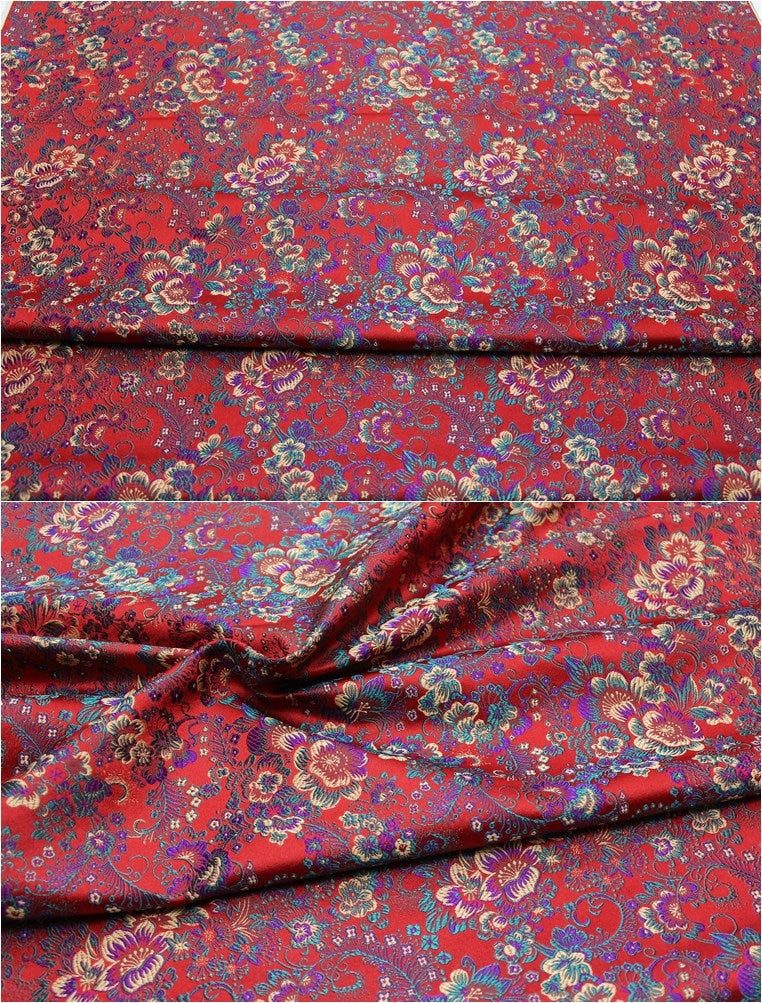 Cherry Blossom Jacquard Brocade Fabric: 29.5" Wide Silk Rayon Blend