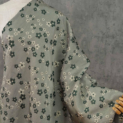 Green Grey Jacquard Fabric: 3D Flower Design, Upholstery & Costume