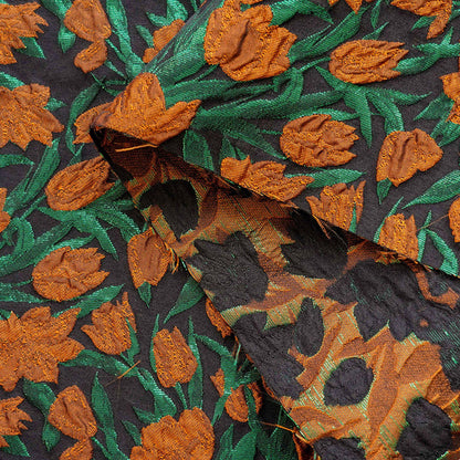 Orange Floral Jacquard Fabric: Gold Foil Upholstery & Sewing (56"W, 1 Meter)