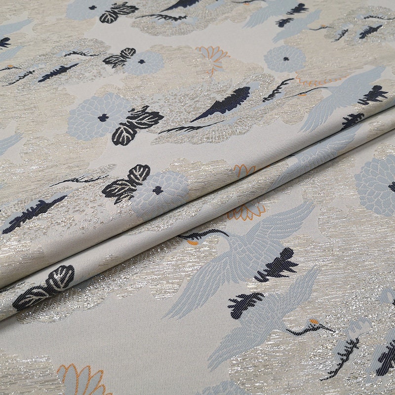 Crane Jacquard Satin Brocade Fabric: Retro Chinese Sewing Material