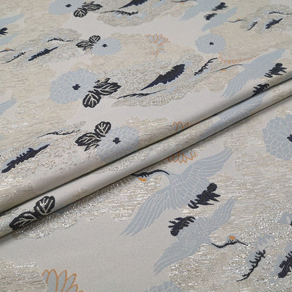 Crane Jacquard Satin Brocade Fabric: Retro Chinese Sewing Material