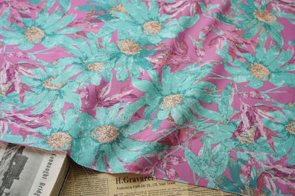 Floral Jacquard Fabric: Island Style Pink Flowers, 55" Wide