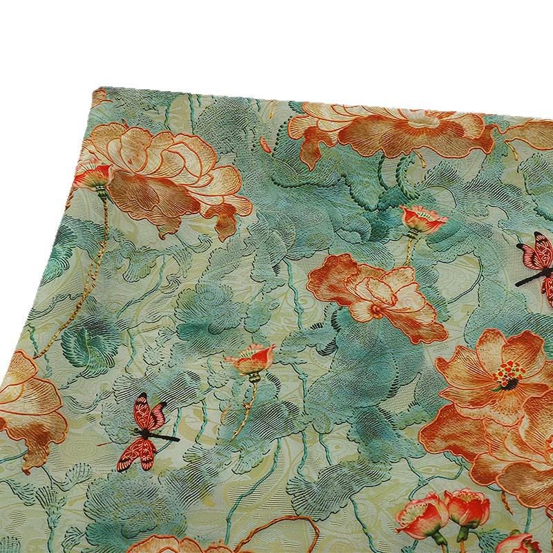 Lotus Lightweight Brocade Jacquard Fabric ��� Shiny Floral Material for Cheongsam & D