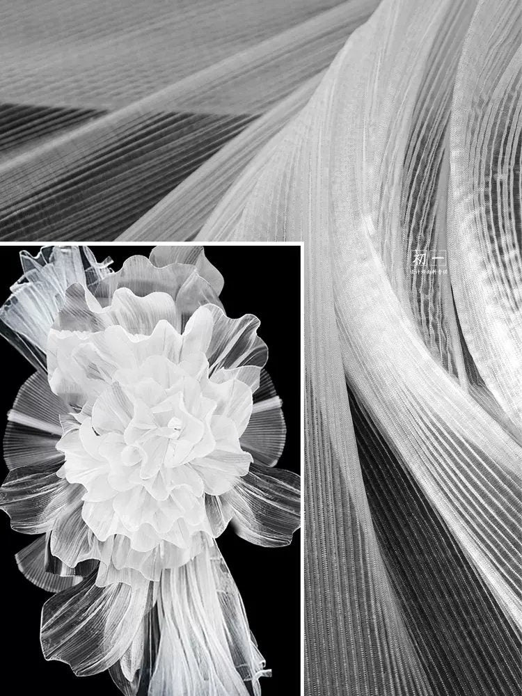 Pleated Hard Mesh Organza Fabric, 55" Wide, Stiff Texture