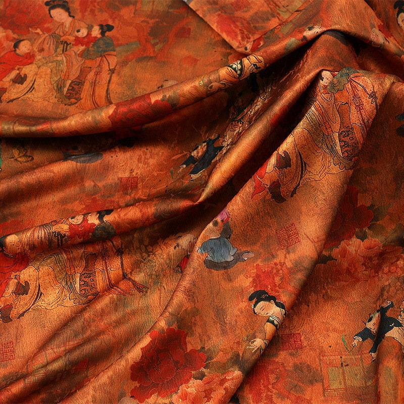 Red Cloud Yarn Fabric: Ancient Ladies Floral Print, 59" Wide