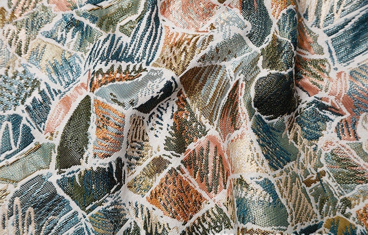 Tissu jacquard chenille : motif vitrail, 140 cm de large